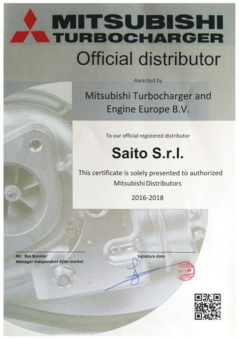 Attestato distributore ufficiale Mitsubishi | SAITO