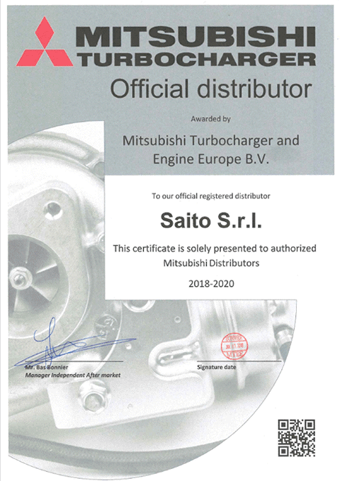 Attestato distributore ufficiale Mitsubishi / Garrett | SAITO