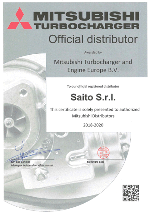 Official Mitsubishi / Garrett / BorgWarner Distributor Certificates | SAITO